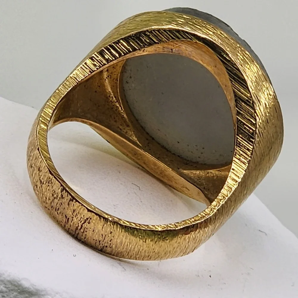 Gold Tone Gray Sparkle Druzy Statement Ring Texture Band Cocktail Jewelry Sz 6.5